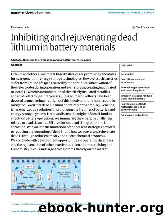 Inhibiting and rejuvenating dead lithium in battery materials by Chengbin Jin & Ouwei Sheng & Guoying Wei & Hongyan Li & Qingyue Han & Qiang Zhang & Xinyong Tao