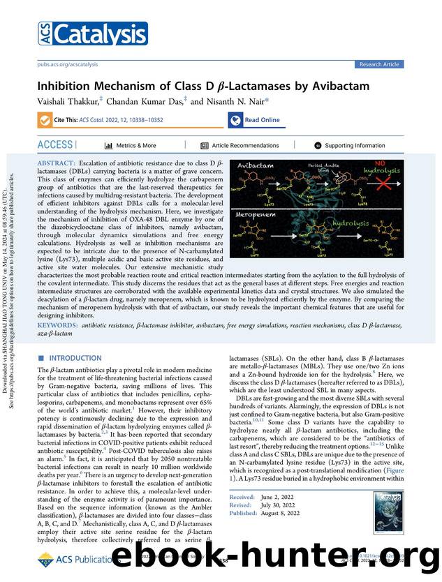 Inhibition Mechanism of Class D Î²-Lactamases by Avibactam by Vaishali Thakkur Chandan Kumar Das & Nisanth N. Nair