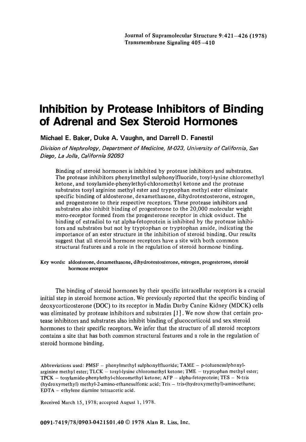 Inhibition by protease inhibitors of binding of adrenal and sex steroid hormones by Unknown