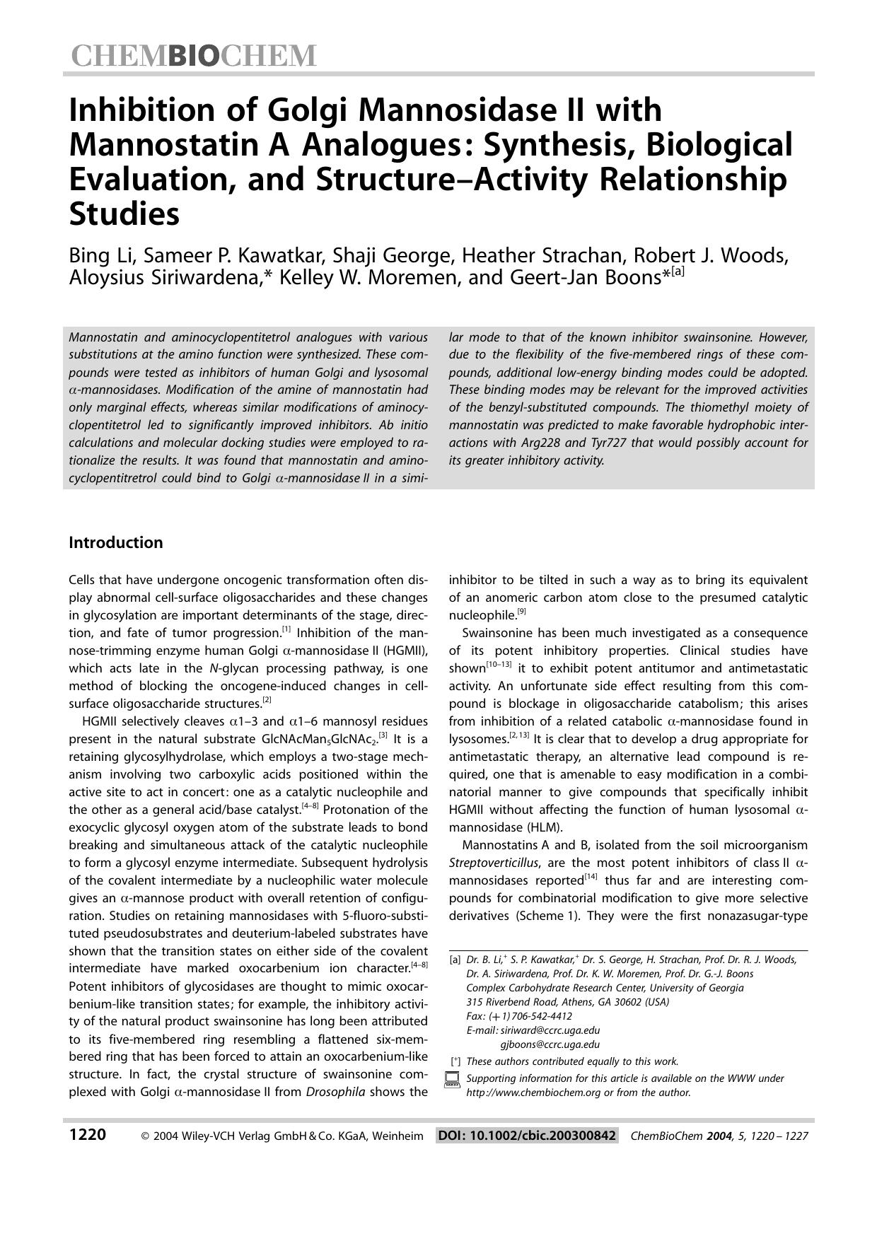 Inhibition of Golgi Mannosidase II with Mannostatin A Analogues: Synthesis, Biological Evaluation, and Structure-Activity Relationship Studies by Unknown