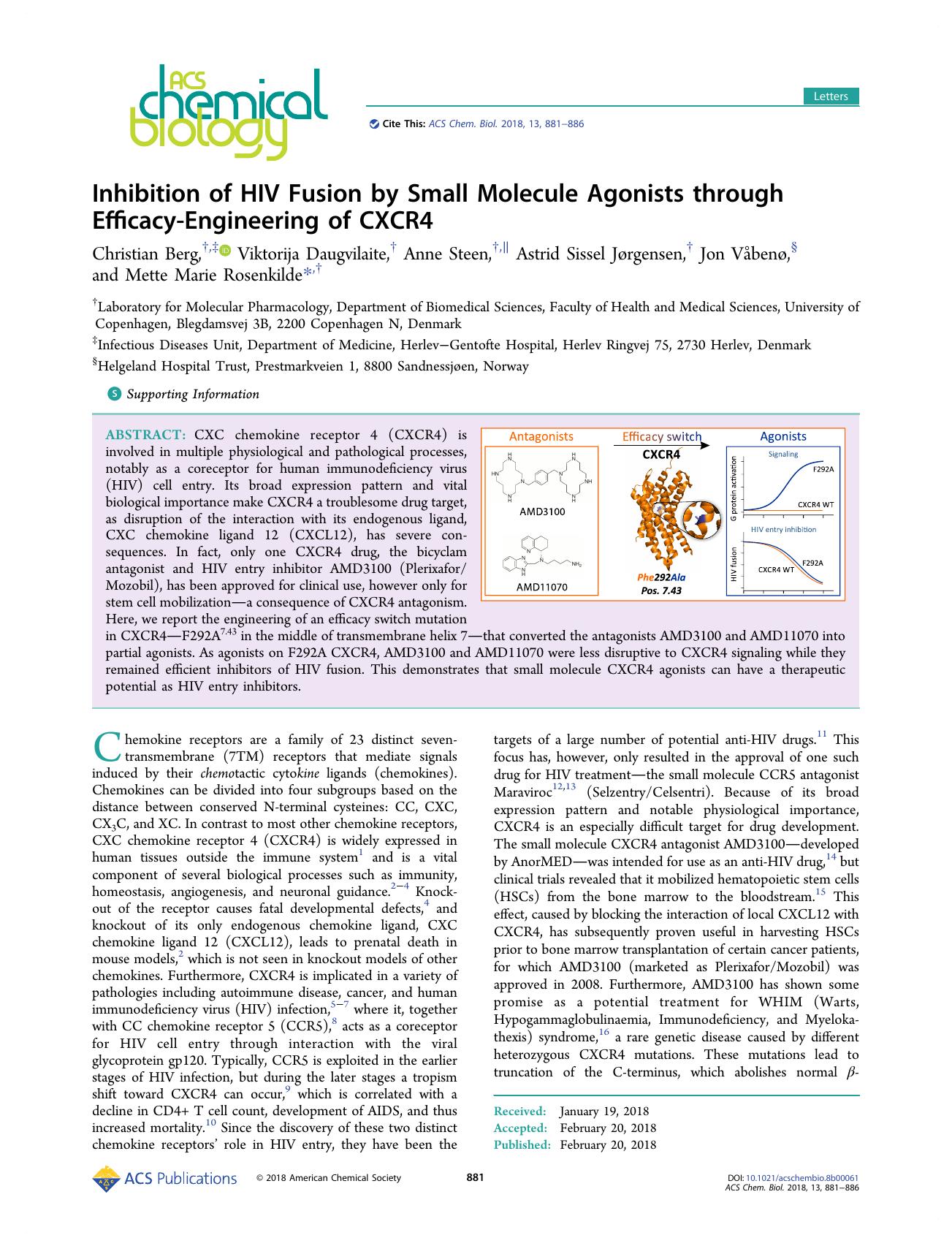 Inhibition of HIV Fusion by Small Molecule Agonists through Efficacy-Engineering of CXCR4 by unknow