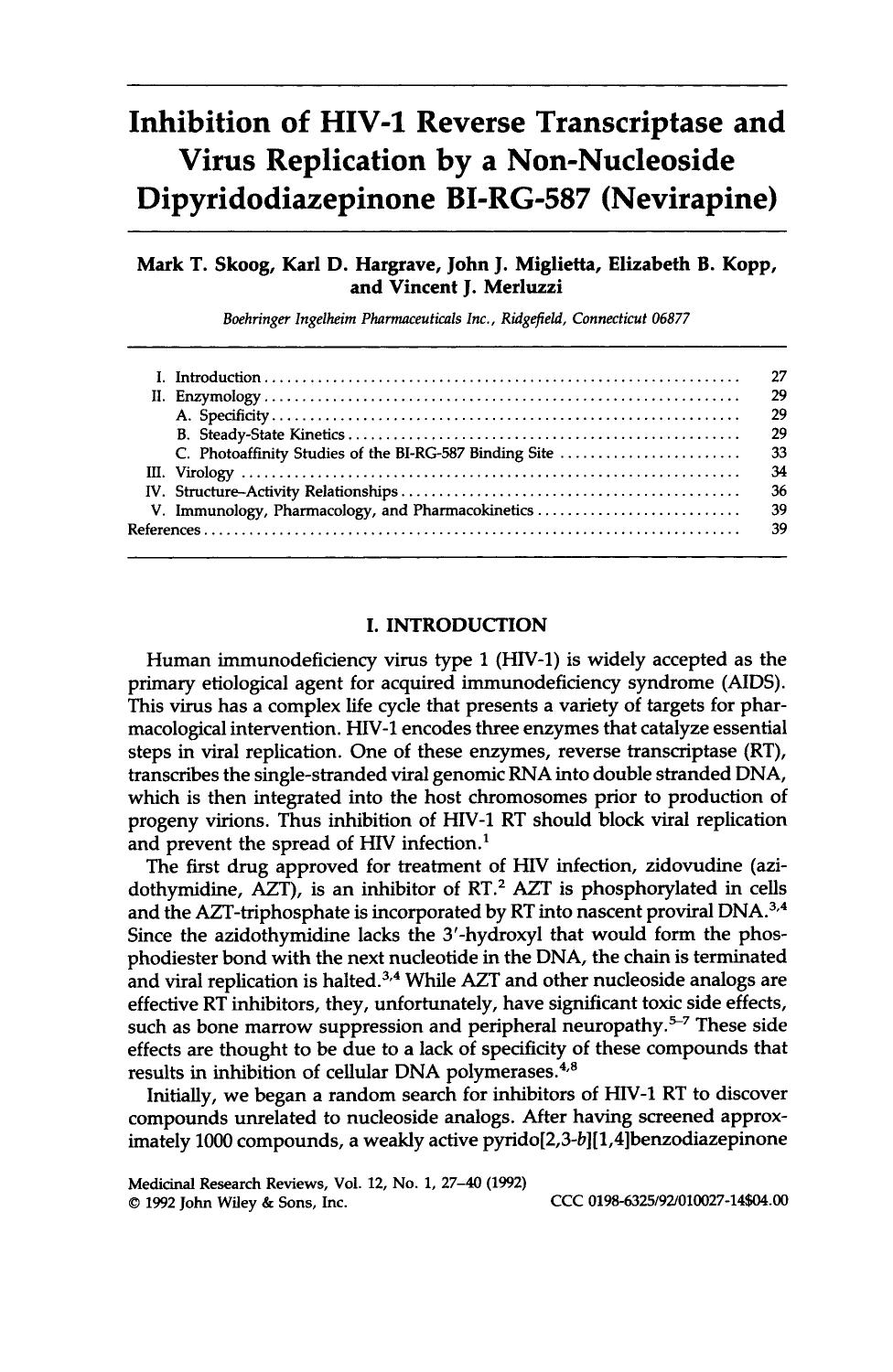 Inhibition of HIV-1 reverse transcriptase and virus replication by a non-nucleoside dipyridodiazepinone BI-RG-587 (nevirapine) by Unknown