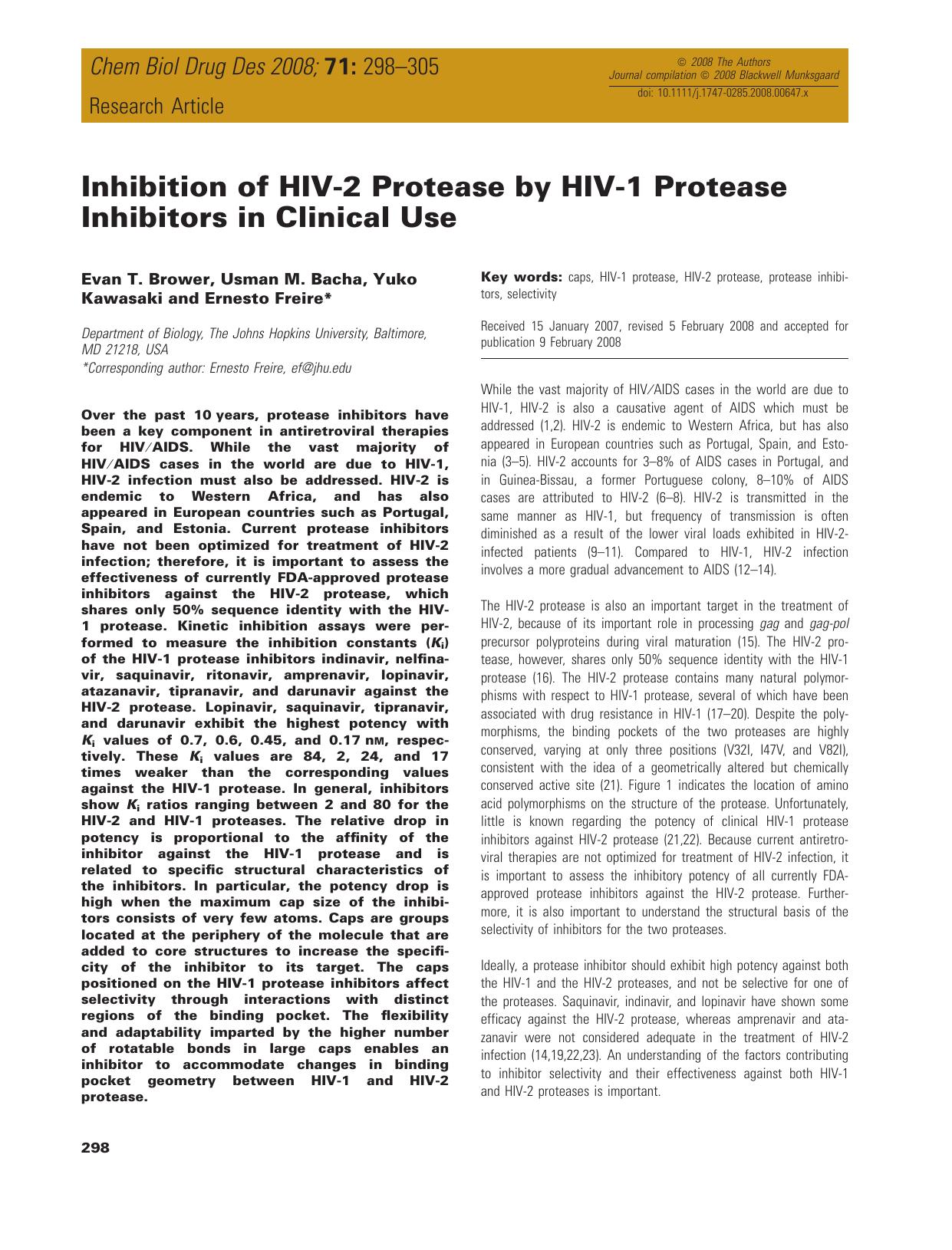 Inhibition of HIV-2 Protease by HIV-1 Protease Inhibitors in Clinical Use by unknow