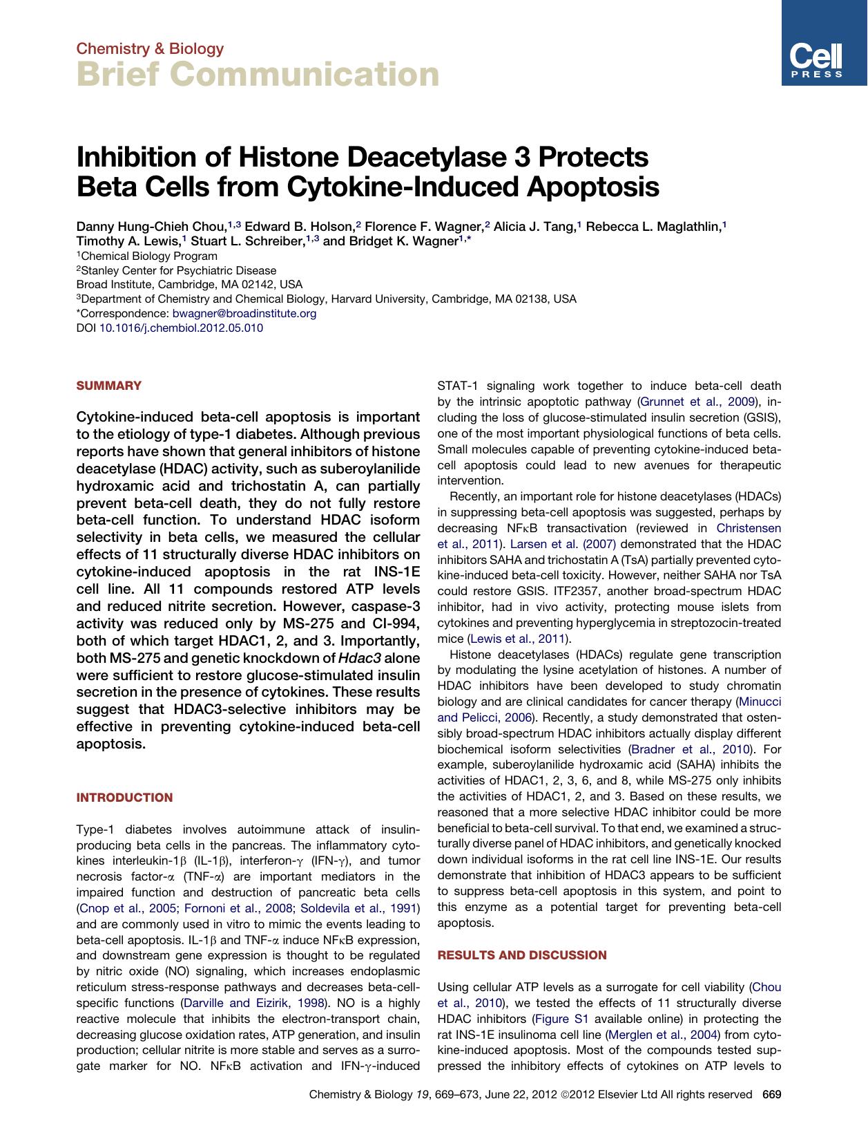 Inhibition of Histone Deacetylase 3 Protects Beta Cells from Cytokine-Induced Apoptosis by unknow