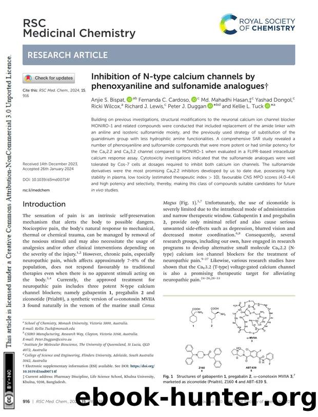 Inhibition of N-type calcium channels by phenoxyaniline and sulfonamide analogues by unknow