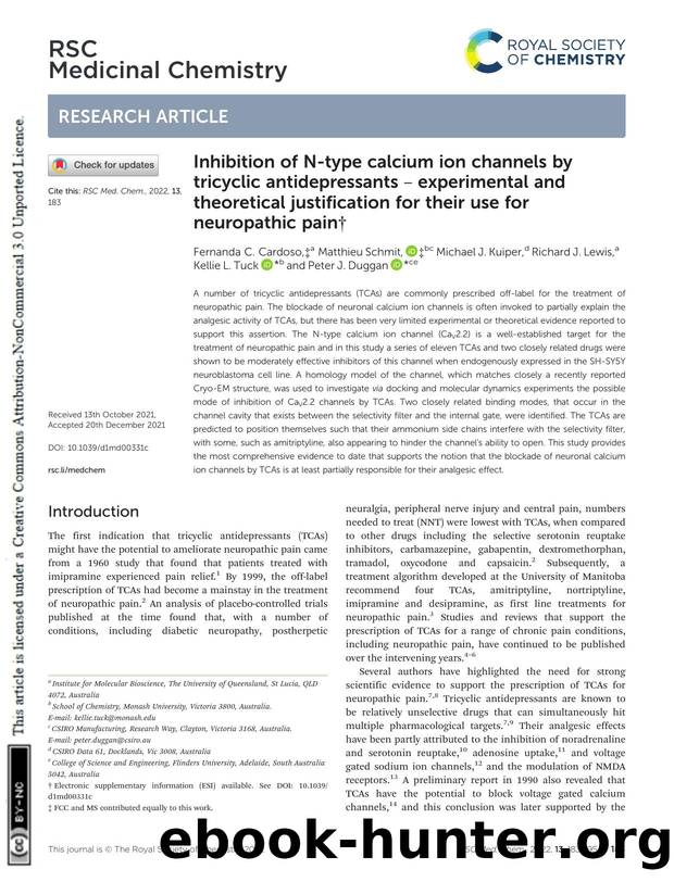 Inhibition of N-type calcium ion channels by tricyclic antidepressants â experimental and theoretical justification for their use for neuropathic pain by unknow