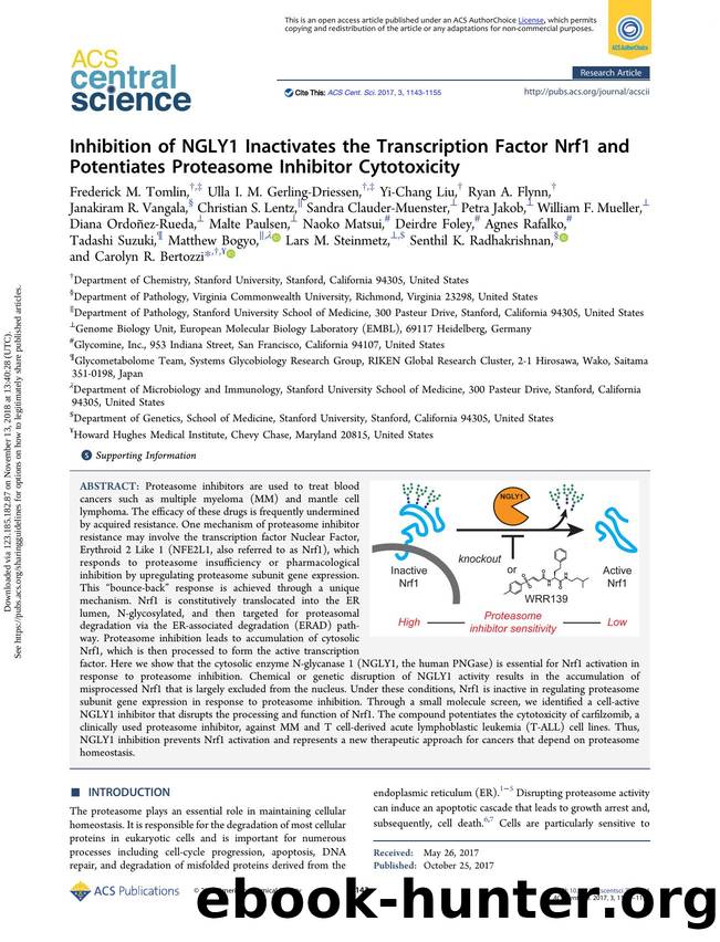 Inhibition of NGLY1 Inactivates the Transcription Factor Nrf1 and Potentiates Proteasome Inhibitor Cytotoxicity by unknow