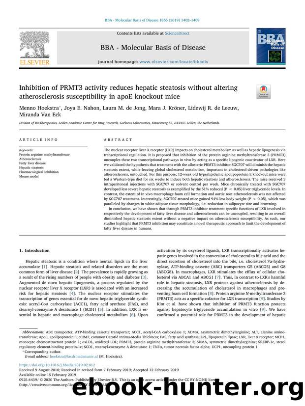Inhibition of PRMT3 activity reduces hepatic steatosis without altering atherosclerosis susceptibility in apoE knockout mice by unknow