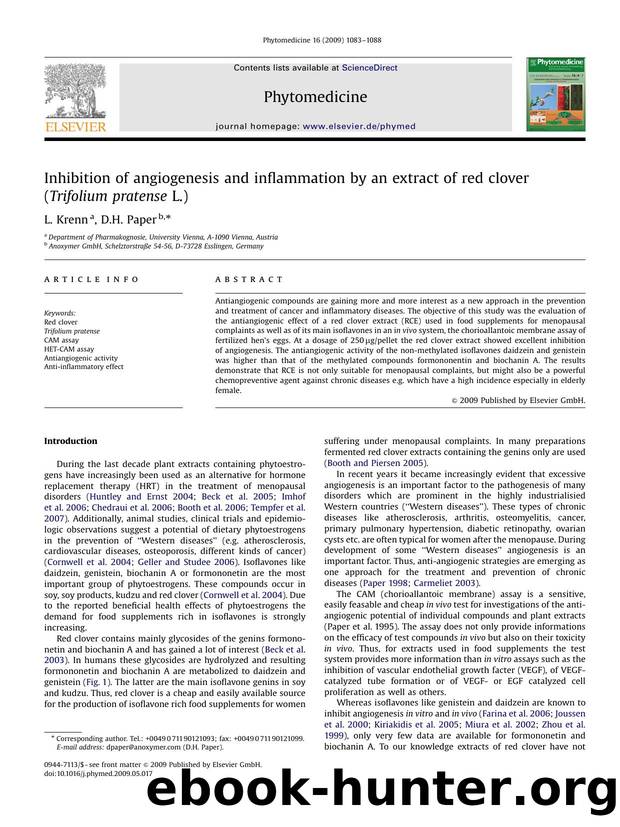 Inhibition of angiogenesis and inflammation by an extract of red clover (Trifolium pratense L.) by L. Krenn; D.H. Paper