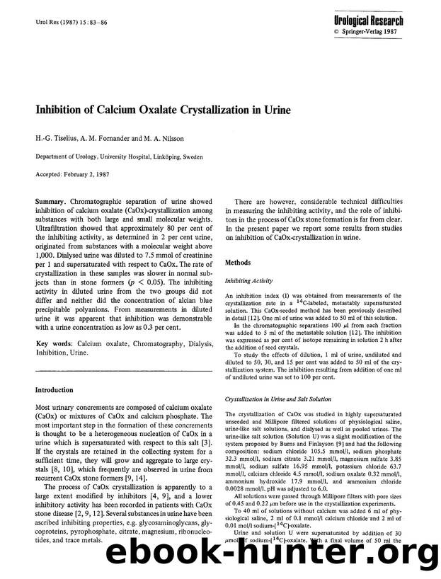 Inhibition of calcium oxalate crystallization in urine by Unknown