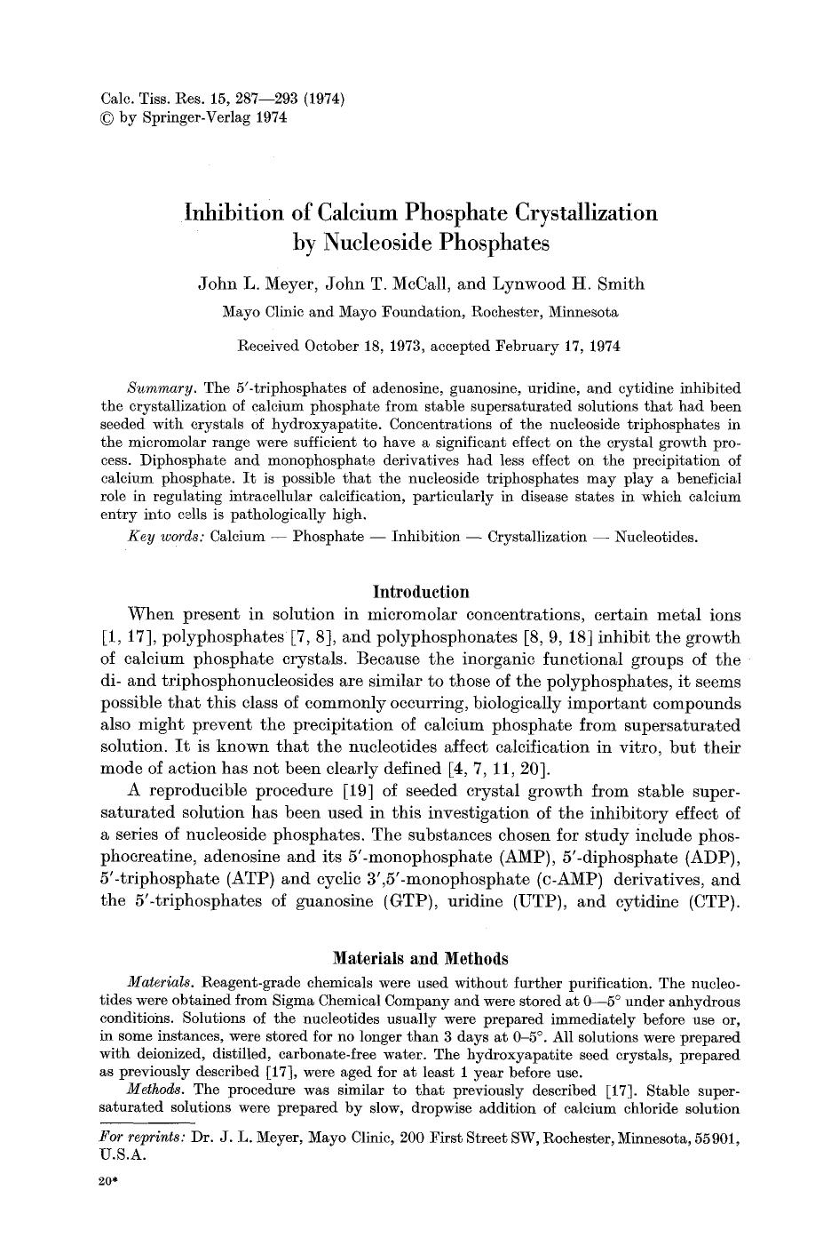 Inhibition of calcium phosphate crystallization by nucleoside phosphates by Unknown