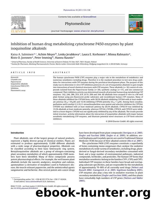 Inhibition of human drug metabolizing cytochrome P450 enzymes by plant isoquinoline alkaloids by Kaisa A. Salminen
