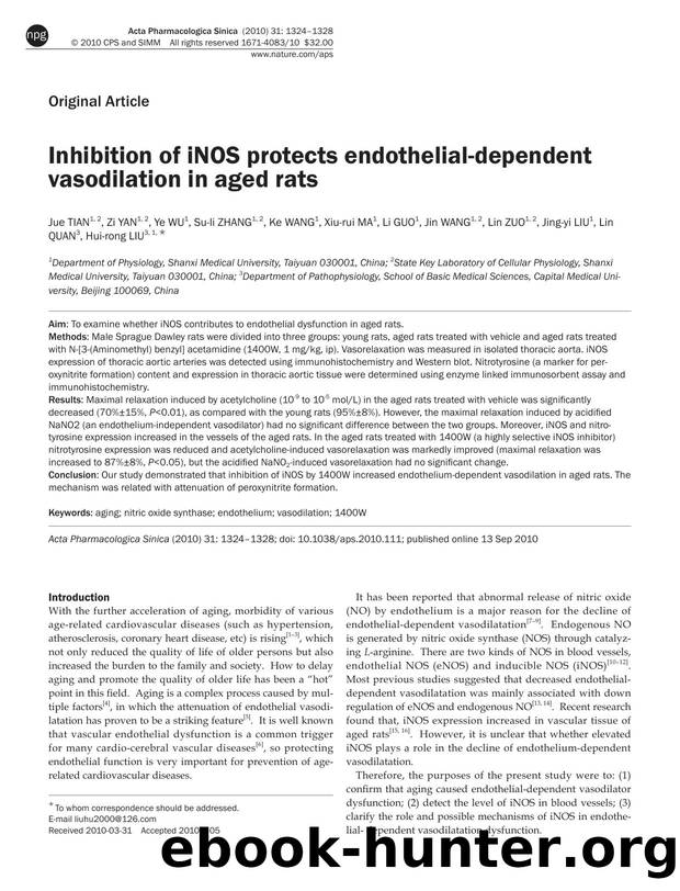 Inhibition of iNOS protects endothelial-dependent vasodilation in aged rats by unknow