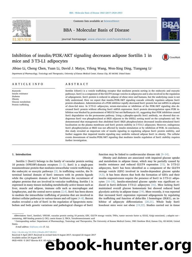 Inhibition of insulinPI3KAKT signaling decreases adipose Sortilin 1 in mice and 3T3-L1 adipocytes by Jibiao Li & Cheng Chen & Yuan Li & David J. Matye & Yifeng Wang & Wen-Xing Ding & Tiangang Li