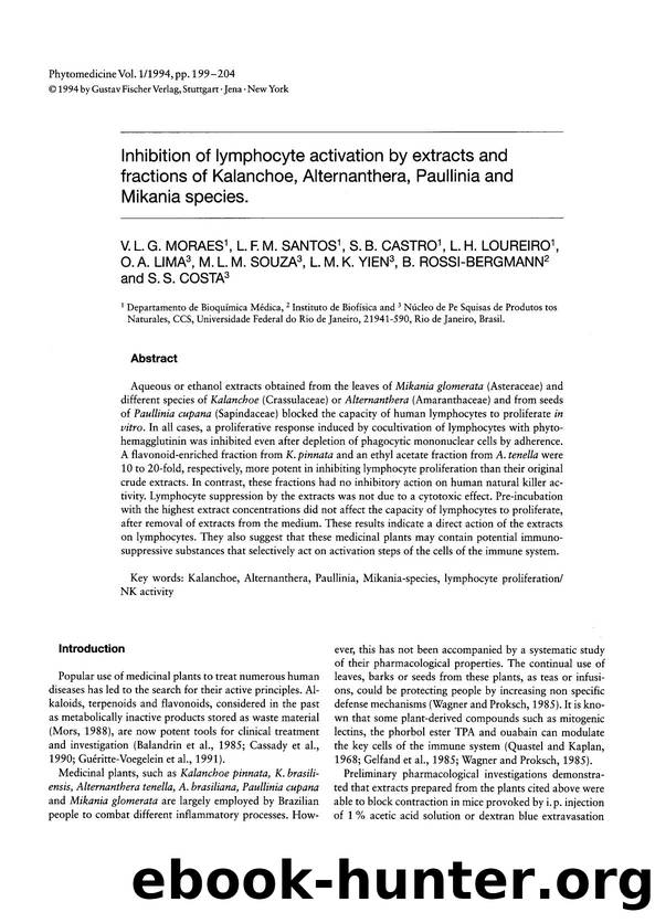 Inhibition of lymphocyte activation by extracts and fractions of Kalanchoe, Alternanthera, Paullinia and Mikania species by unknow