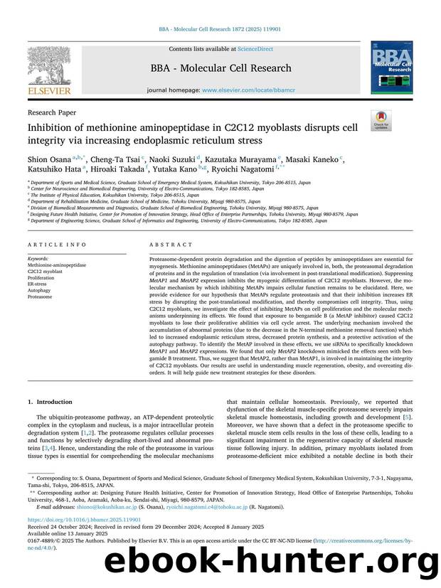 Inhibition of methionine aminopeptidase in C2C12 myoblasts disrupts cell integrity via increasing endoplasmic reticulum stress by unknow