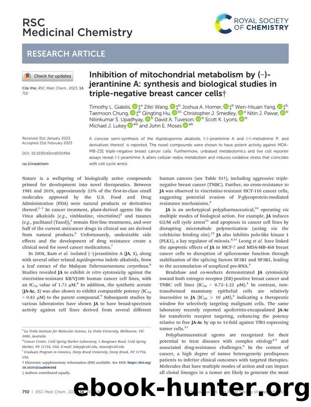 Inhibition of mitochondrial metabolism by (â)-jerantinine A: synthesis and biological studies in triple-negative breast cancer cells by unknow