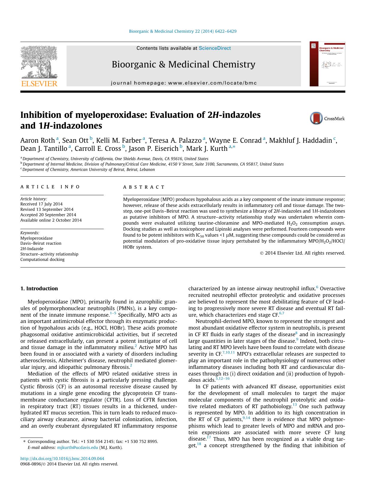Inhibition of myeloperoxidase: Evaluation of 2H-indazoles and 1H-indazolones by unknow