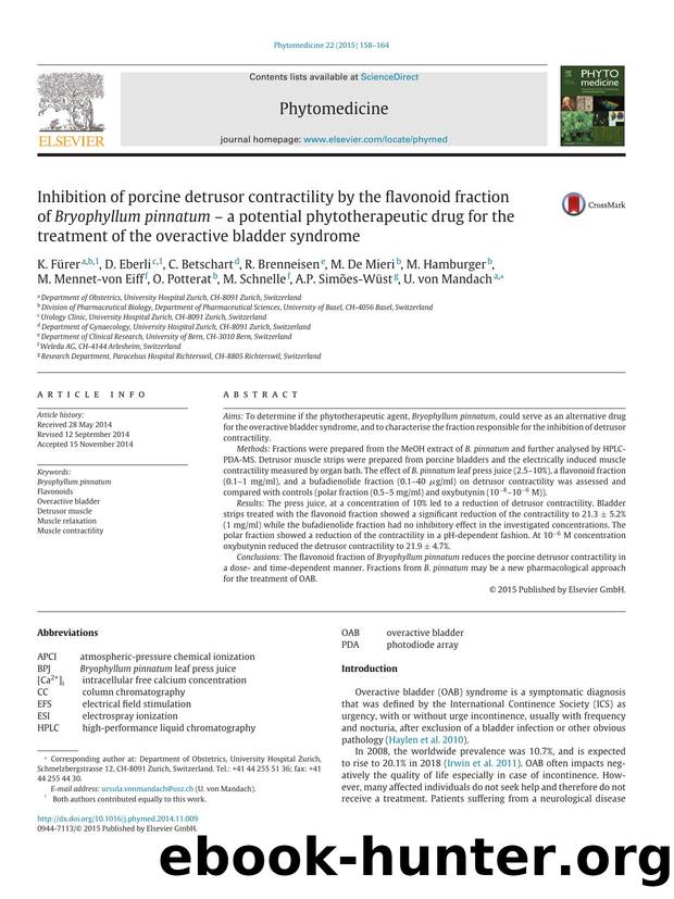 Inhibition of porcine detrusor contractility by the flavonoid fraction of Bryophyllum pinnatum - a potential phytotherapeutic drug for the treatment of the overactive bladder syndrome by unknow