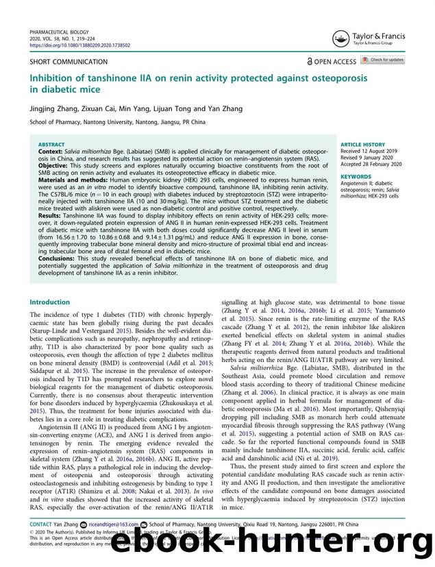 Inhibition of tanshinone IIA on renin activity protected against osteoporosis in diabetic mice by Zhang Jingjing & Cai Zixuan & Yang Min & Tong Lijuan & Zhang Yan