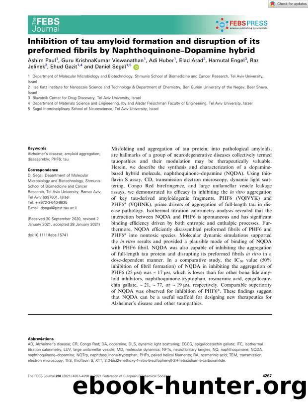 Inhibition of tau amyloid formation and disruption of its preformed fibrils by NaphthoquinoneâDopamine hybrid by Unknown
