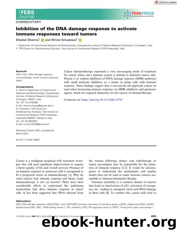 Inhibition of the DNA damage response to activate immune responses toward tumors by Unknown