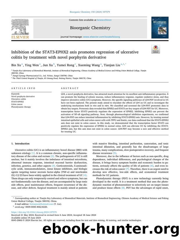 Inhibition of the STAT3-EPHX2 axis promotes regression of ulcerative colitis by treatment with novel porphyrin derivative by Bin Xu & Ying Wen & Jun Xu & Yumei Rong & Xueming Wang & Tianjun Liu