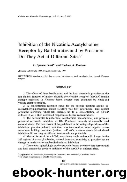 Inhibition of the nicotinic acetylcholine receptor by barbiturates and by procaine: Do they act at different sites? by Unknown