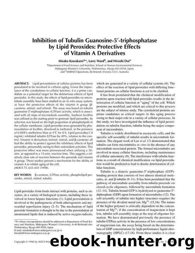 Inhibition of tubulin guanosine-5&#x2032;-triphosphatase by lipid peroxides: Protective effects of vitamin A derivatives by Unknown