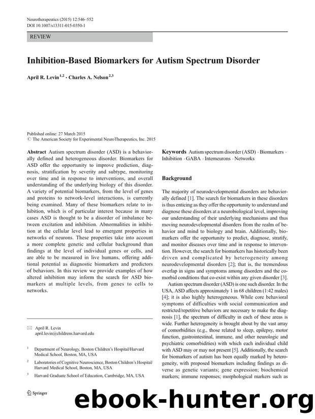 Inhibition-Based Biomarkers for Autism Spectrum Disorder by April R. Levin & Charles A. Nelson