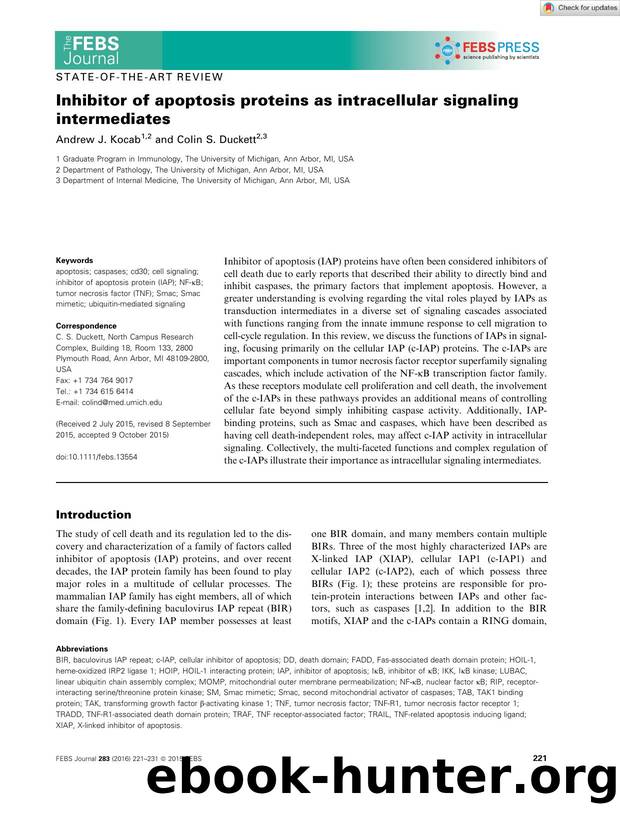 Inhibitor of apoptosis proteins as intracellular signaling intermediates by Unknown