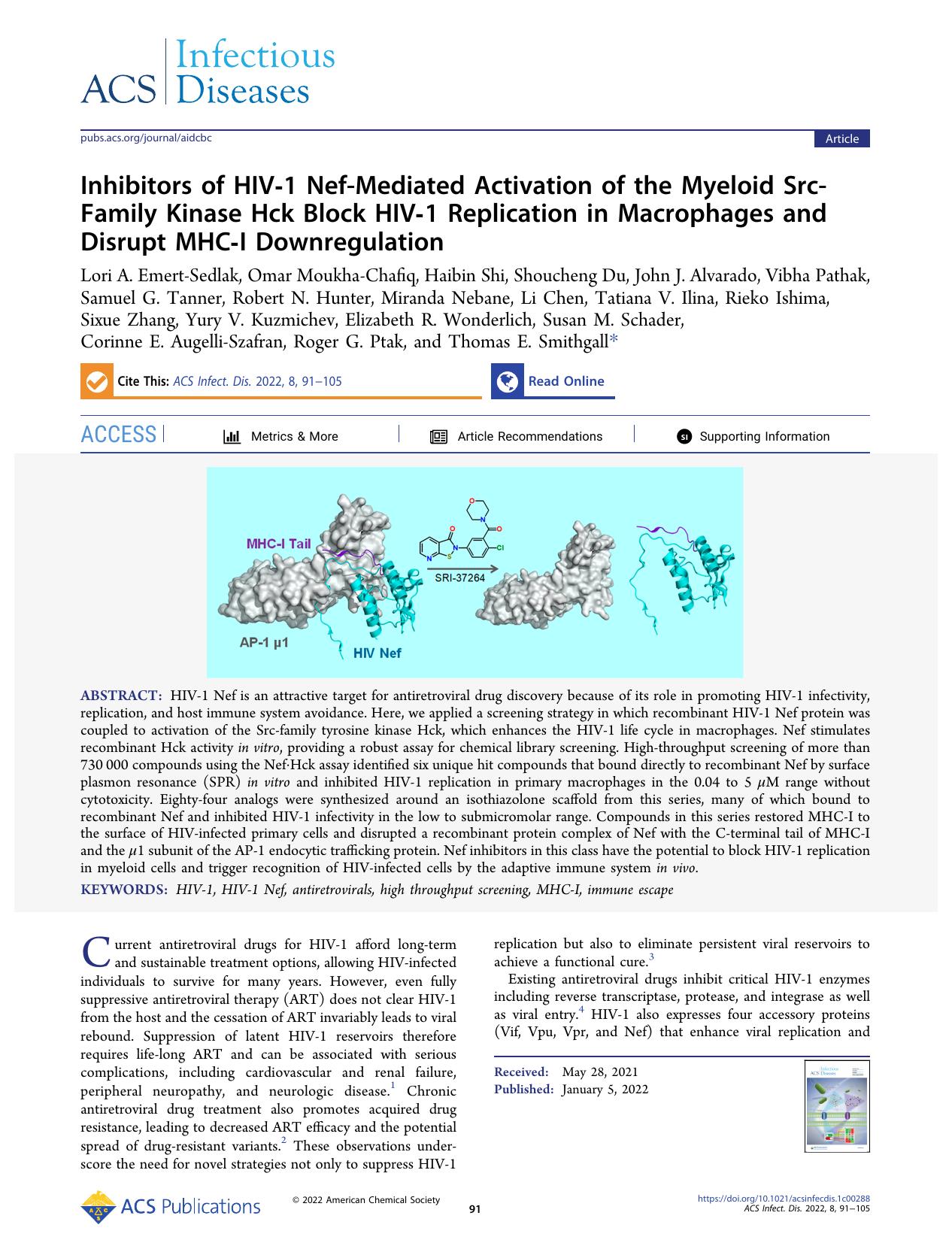 Inhibitors of HIV-1 Nef-Mediated Activation of the Myeloid Src-Family Kinase Hck Block HIV-1 Replication in Macrophages and Disrupt MHC-I Downregulation by unknow