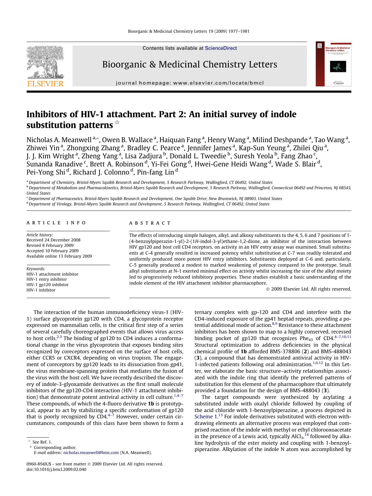 Inhibitors of HIV-1 attachment. Part 2: An initial survey of indole substitution patterns by unknow