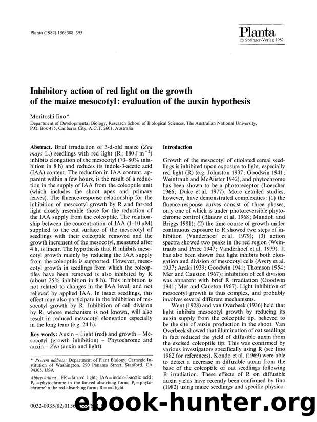 Inhibitory action of red light on the growth of the maize mesocotyl: evaluation of the auxin hypothesis by Unknown