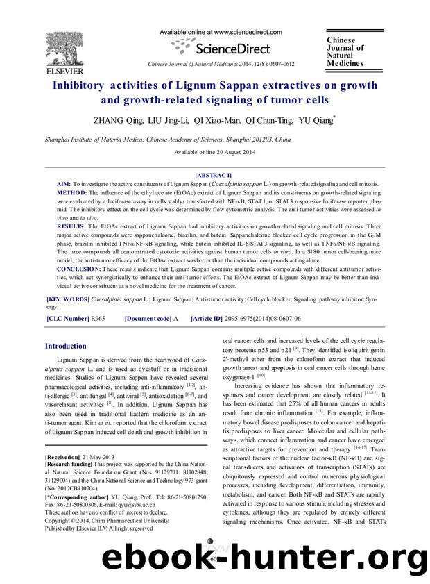 Inhibitory activities of Lignum Sappan extractives on growth and growth-related signaling of tumor cells by Qing ZHANG & Jing-Li LIU & Xiao-Man QI & Chun-Ting QI & Qiang YU