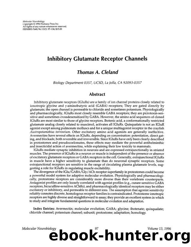 Inhibitory glutamate receptor channels by Unknown