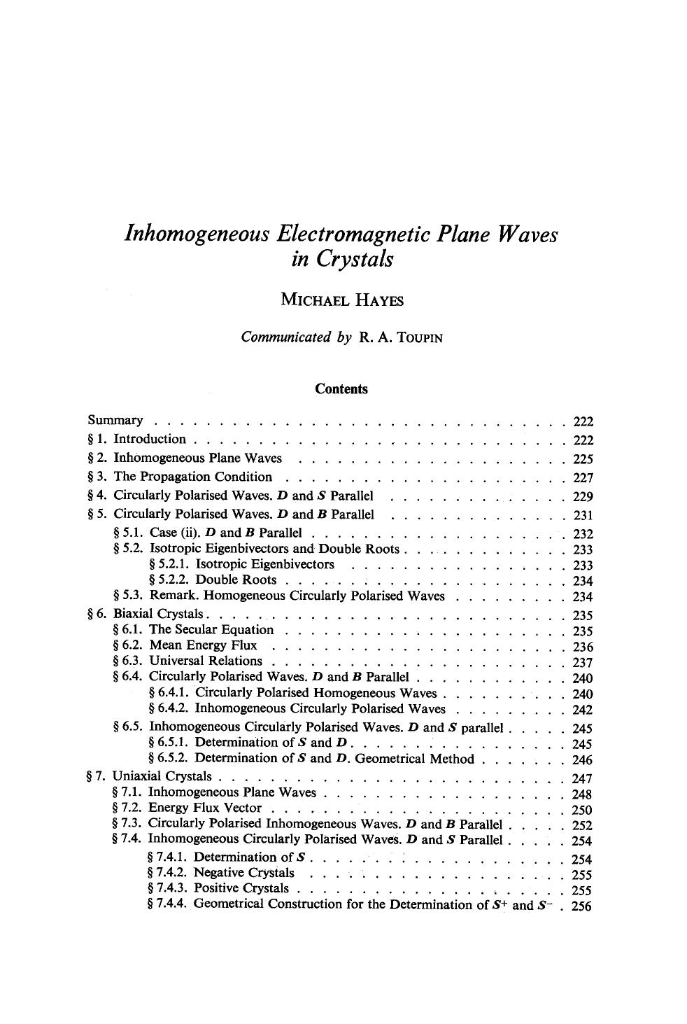 Inhomogeneous electromagnetic plane waves in crystals by Unknown