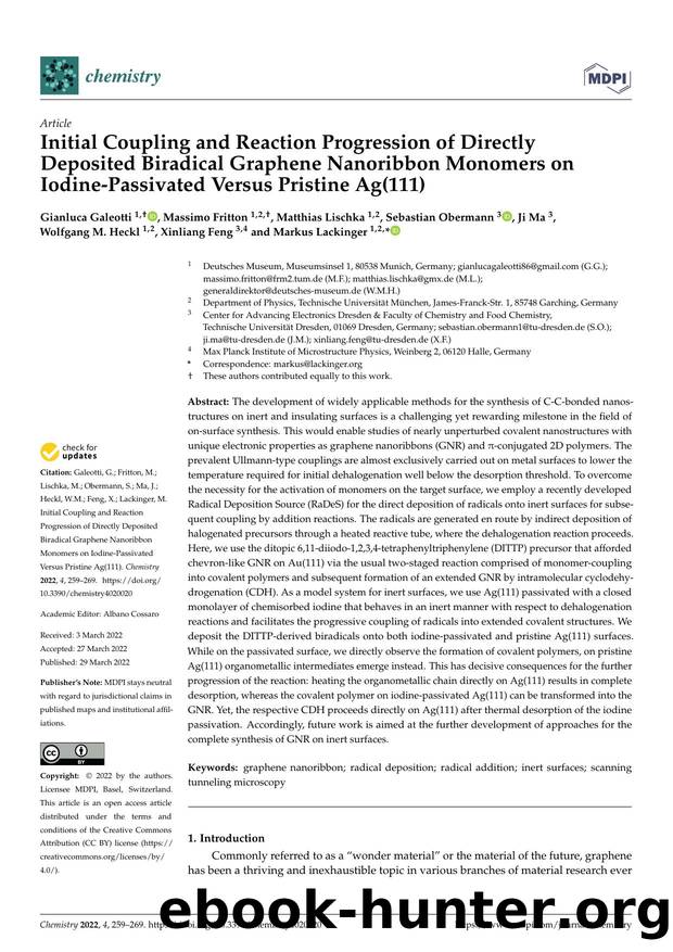 Initial Coupling and Reaction Progression of Directly Deposited Biradical Graphene Nanoribbon Monomers on Iodine-Passivated Versus Pristine Ag(111) by unknow