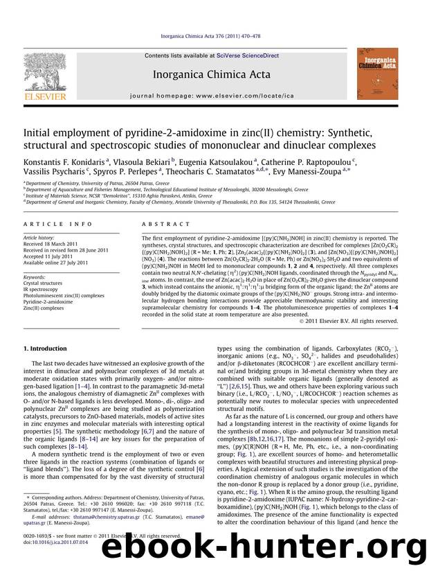 Initial employment of pyridine-2-amidoxime in zinc(II) chemistry: Synthetic, structural and spectroscopic studies of mononuclear and dinuclear complexes by unknow