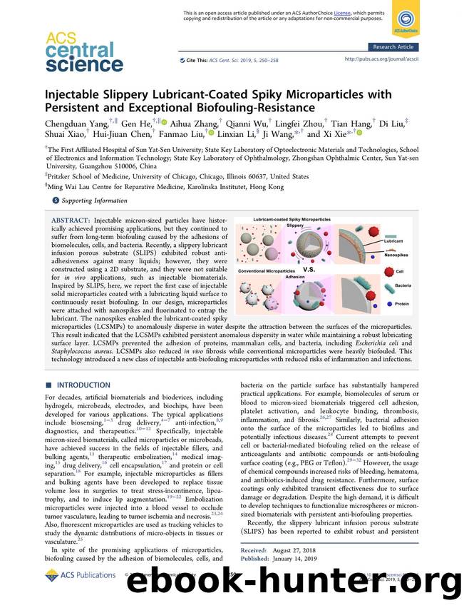Injectable Slippery Lubricant-Coated Spiky Microparticles with Persistent and Exceptional Biofouling-Resistance by unknow