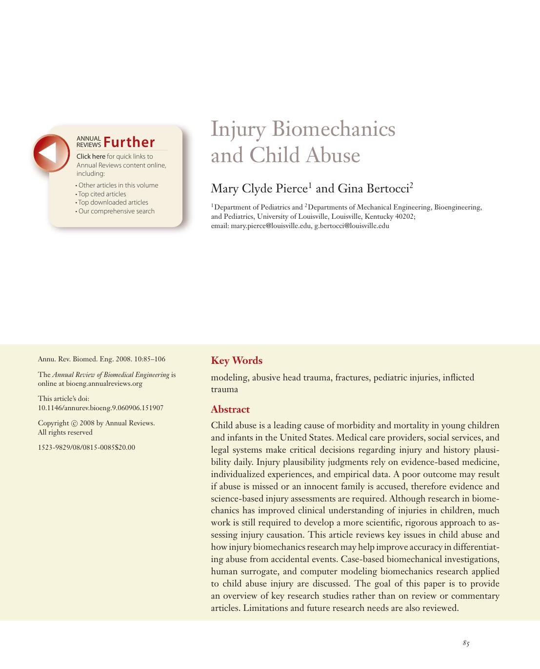 Injury Biomechanics and Child Abuse by Mary Clyde Pierce1 and Gina Bertocci2
