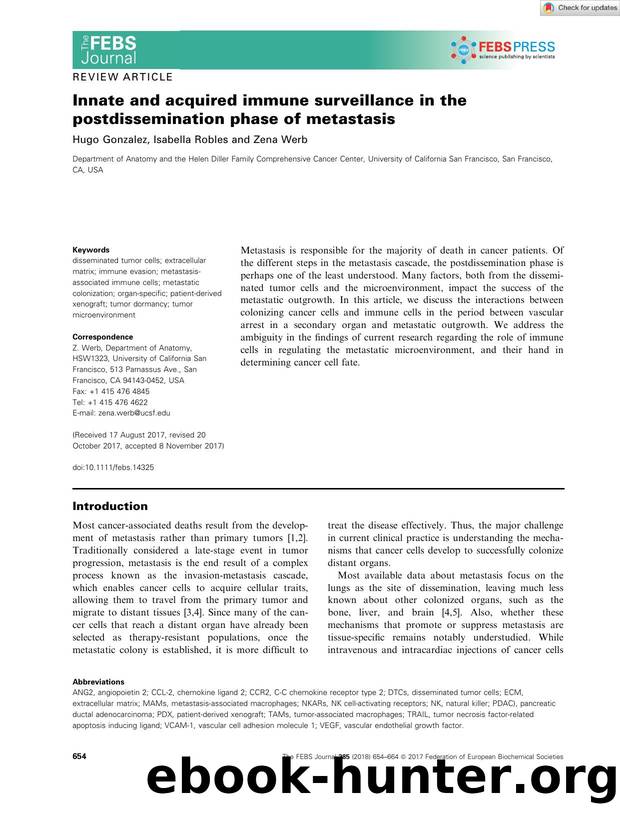 Innate and acquired immune surveillance in the postdissemination phase of metastasis by Unknown