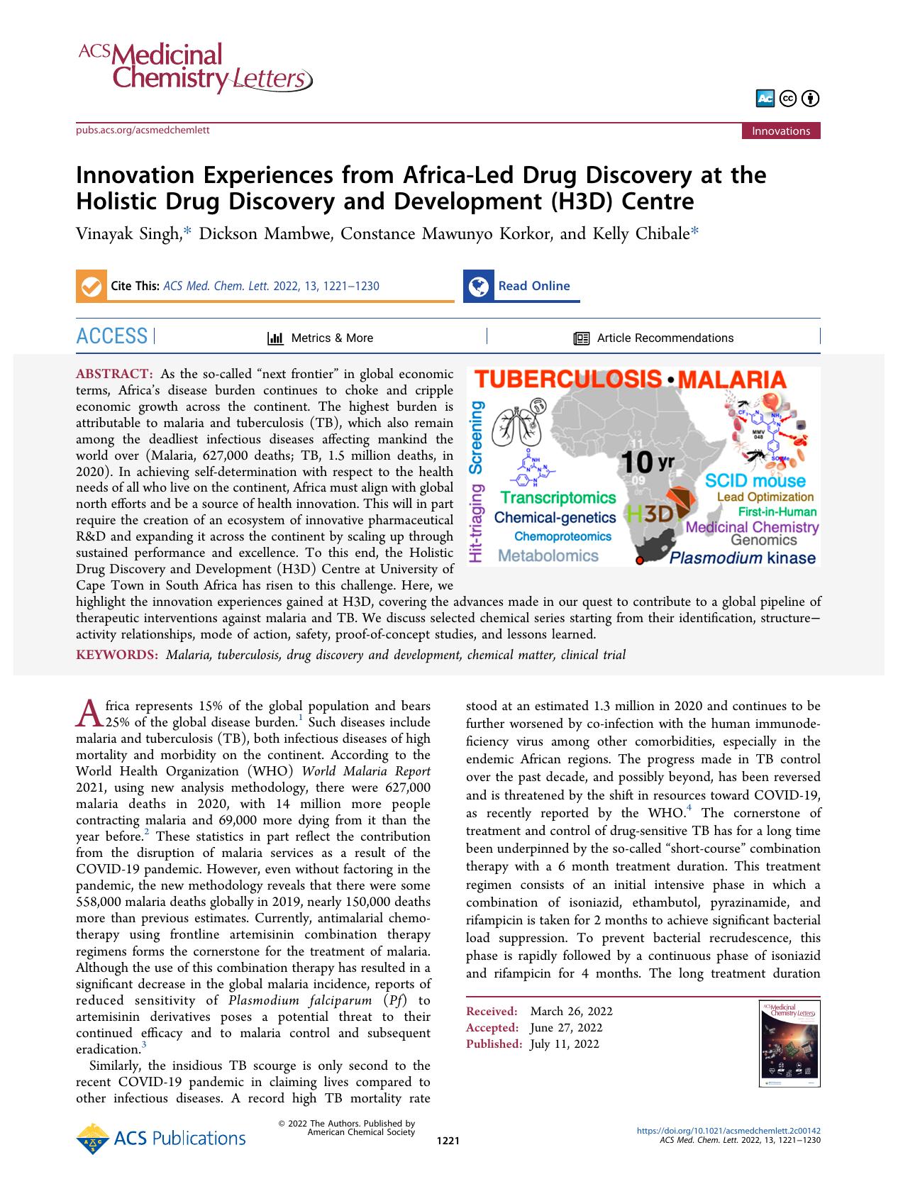 Innovation Experiences from Africa-Led Drug Discovery at the Holistic Drug Discovery and Development (H3D) Centre by Vinayak Singh Dickson Mambwe Constance Mawunyo Korkor and Kelly Chibale