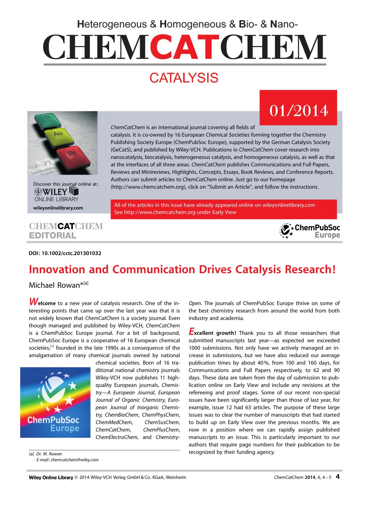Innovation and Communication Drives Catalysis Research! by Unknown