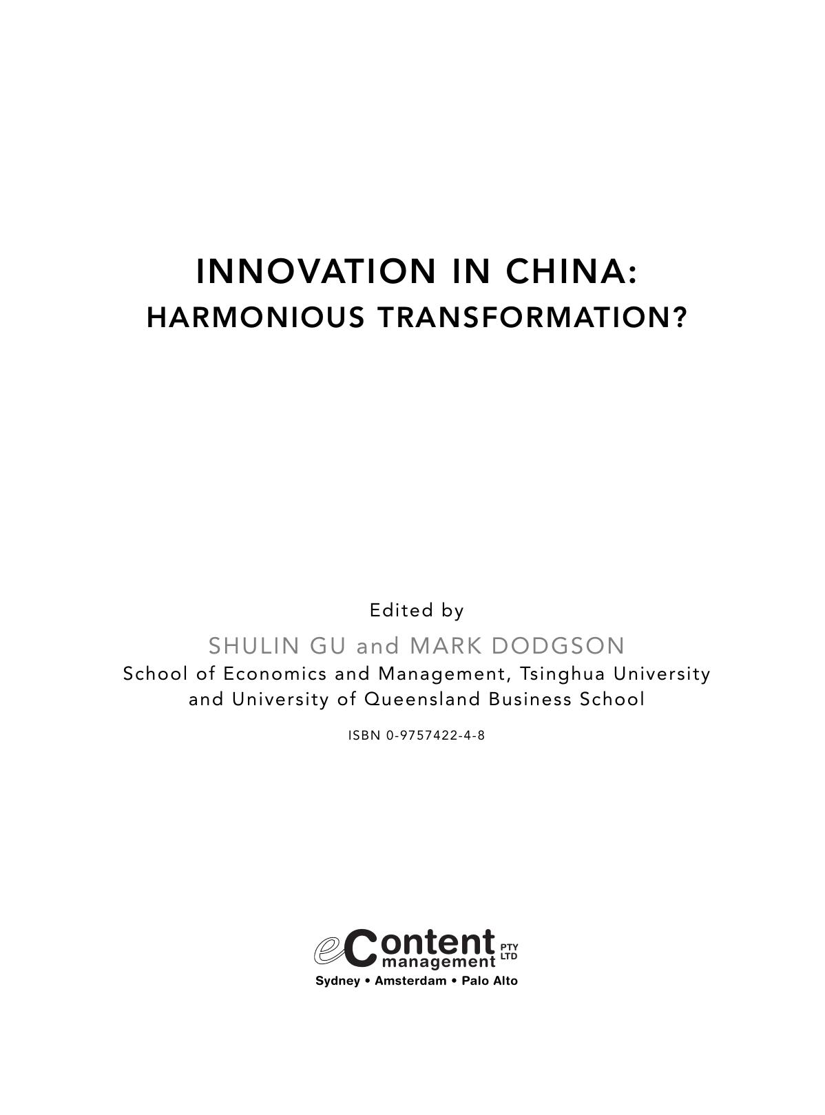 Innovation in China: harmonious transformation? by Shulin Gu Mark Dodgson