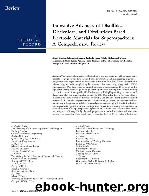 Innovative Advances of Disulfides, Diselenides, and DitelluridesâBased Electrode Materials for Supercapacitors: A Comprehensive Review by unknow