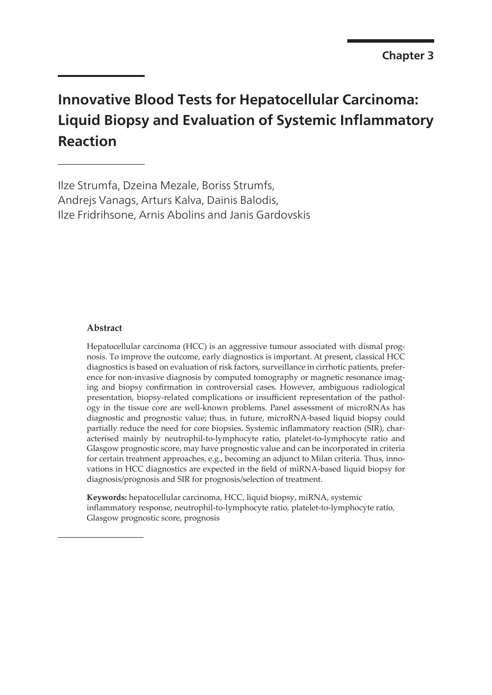 Innovative Blood Tests for Hepatocellular Carcinoma: Liquid Biopsy and Evaluation of Systemic Inflammatory Reaction by unknow