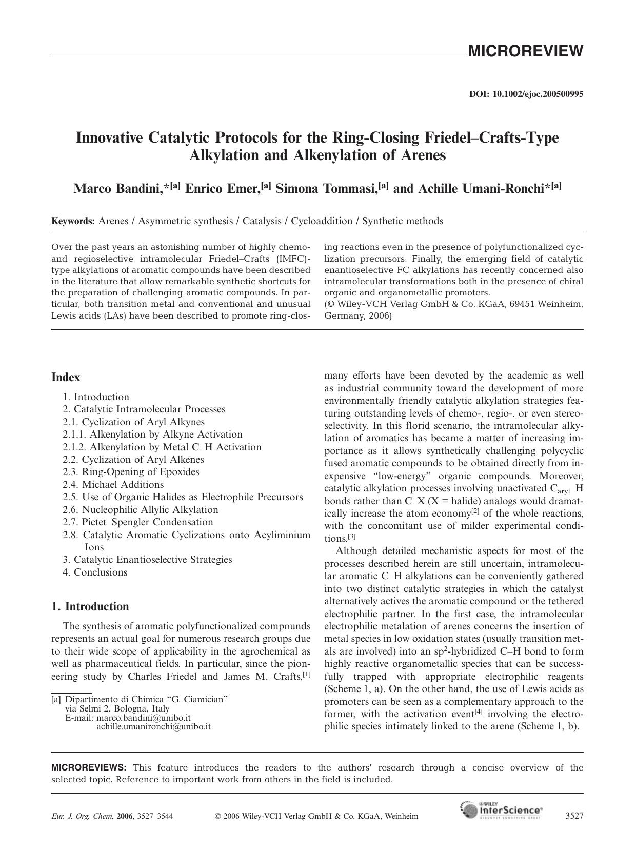 Innovative Catalytic Protocols for the Ring-Closing Friedel-Crafts-Type Alkylation and Alkenylation of Arenes by Unknown