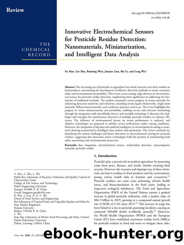 Innovative Electrochemical Sensors for Pesticide Residue Detection: Nanomaterials, Miniaturization, and Intelligent Data Analysis by Yu Han & Lin Zhu & Ruiming Wen & Jianjun Liao & Bei Li & Long Wu