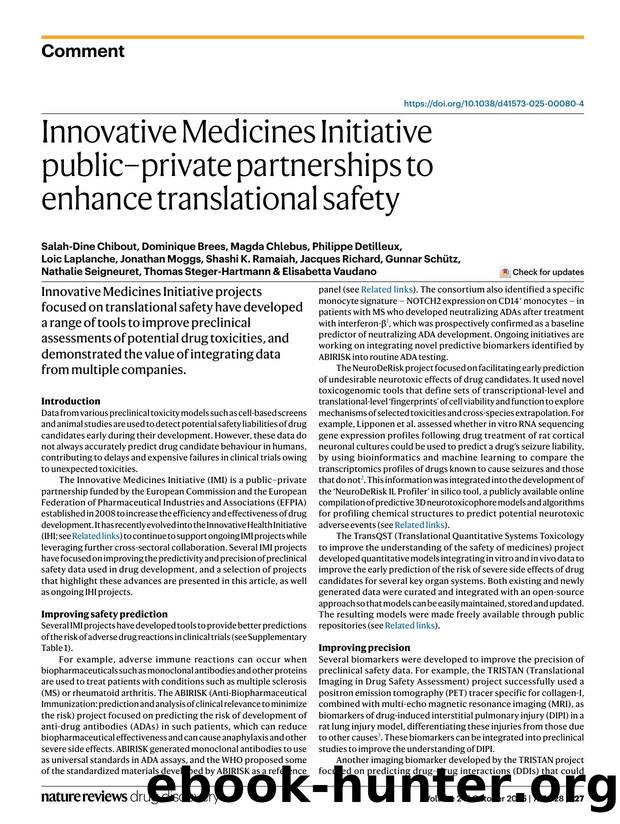 Innovative Medicines Initiative publicâprivate partnerships to enhance translational safety by unknow